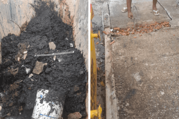 Moradores do Jardim Vitória realizam limpeza de bueiro na rua 4